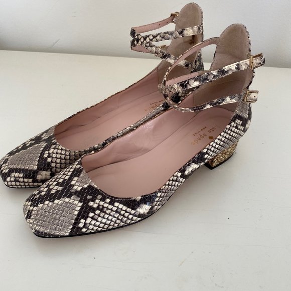 kate spade Shoes - KATE SPADE SNAKE GLITTER BLOCK HEELS